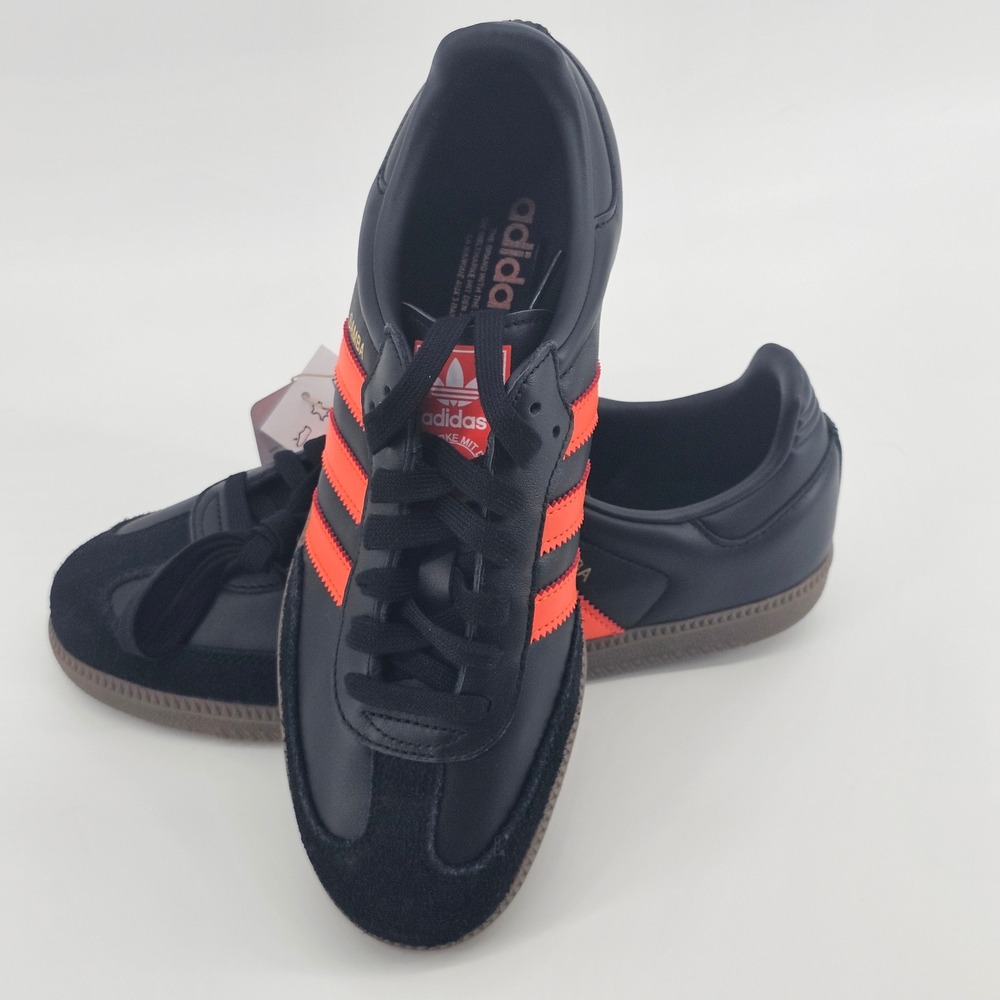 Adidas Samba OG Mens 7.5 Black Solar Red Gum Sole Leather Sneakers B75807